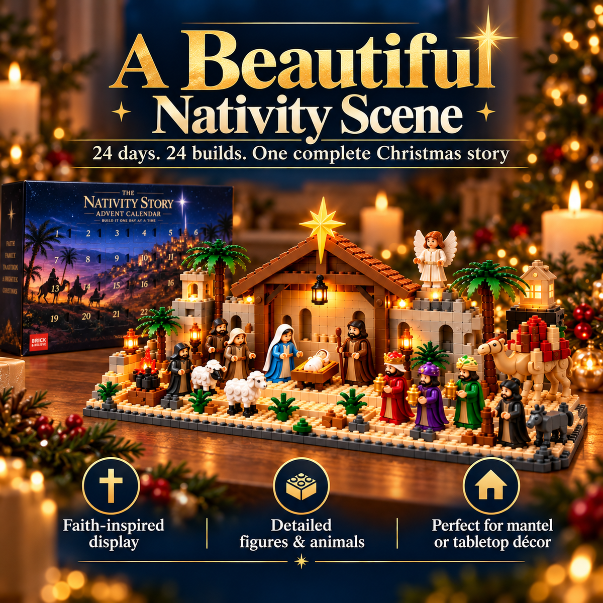 Kerststal adventskalender – 24-daagse bouwbare kerststalset
