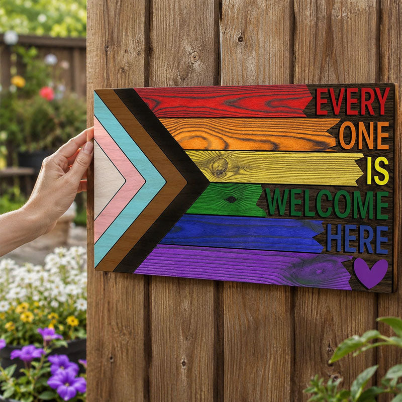 🌈❤️ Houten bord 'Iedereen is hier welkom'