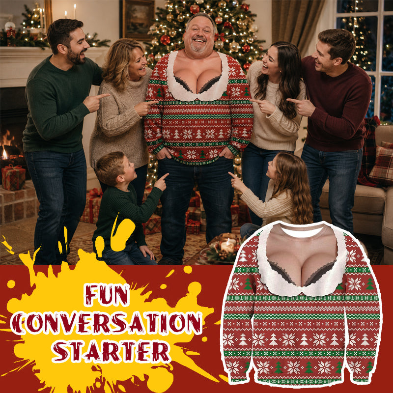 Grappige 3D nep-decolleté kersttrui voor mannen