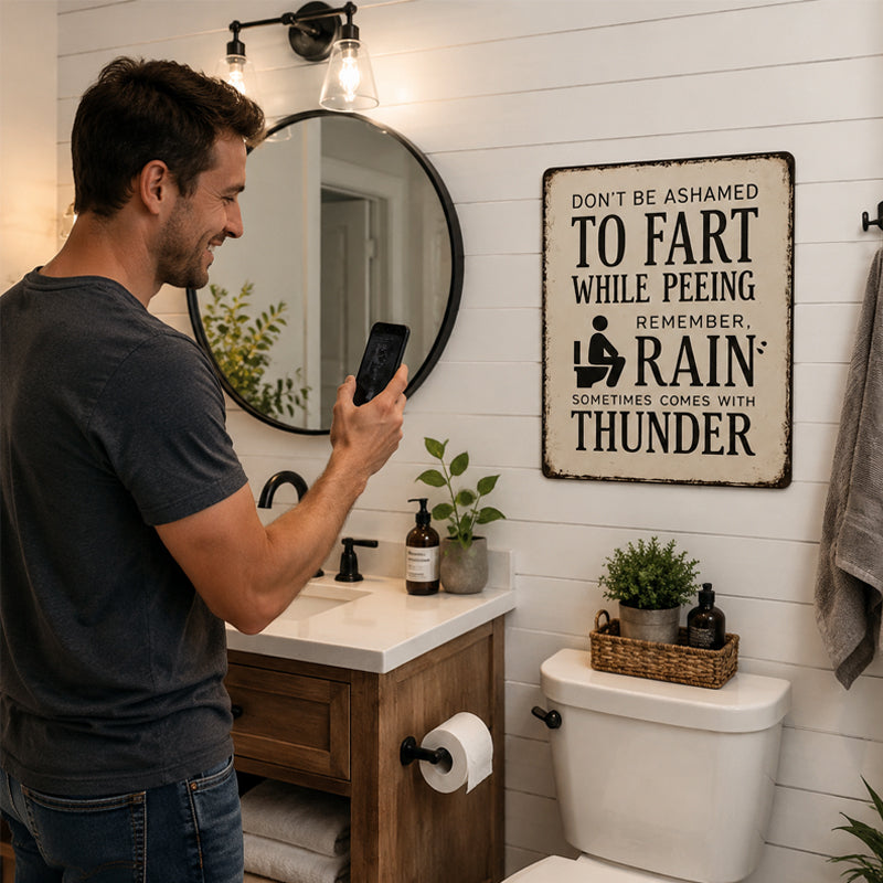 Grappig badkamerbordje – Vintage badkamerhumor wanddecoratie