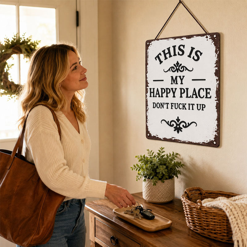 "Dit is mijn gelukkige plek" Rustiek houten hangbord ✨🏡💖