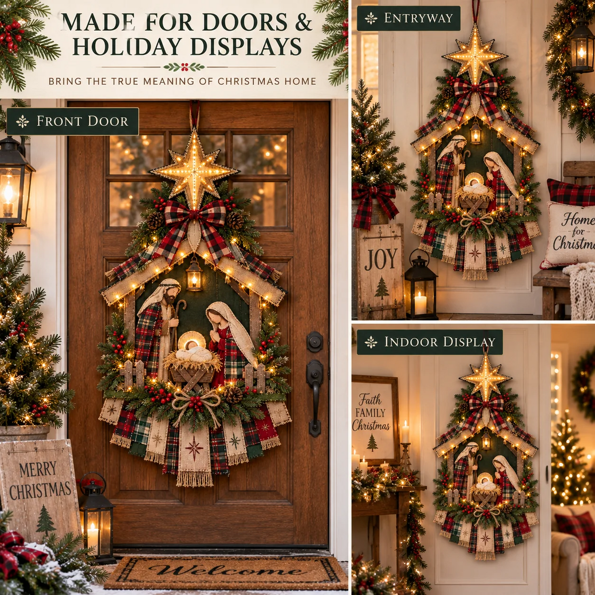 ⏳ Laatste dag 50% korting – DIY verlichte kerststal deurhangerset 🎄