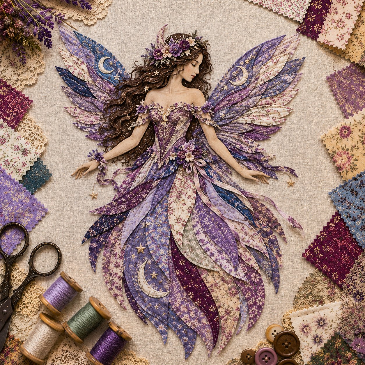 🧚‍♀️🌸 Premium DIY-pakket 'Feeënpatchwork' | Hoogwaardige gelaagde stof met bloemenvleugels – DIY handgemaakte fantasievolle wanddecoratie ✨