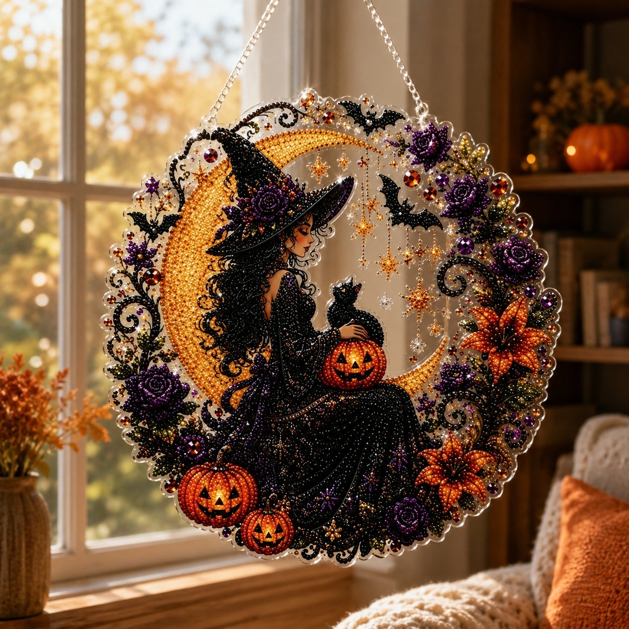 ✨🎃Halloween Zwarte Kat Maan Diamantkunst Hangende Ornament Kit👻