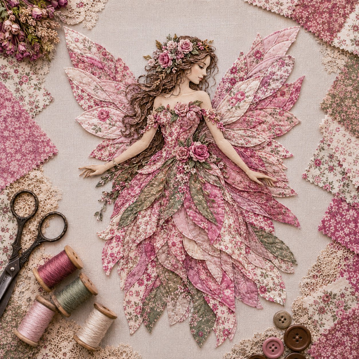 🧚‍♀️🌸 Premium DIY-pakket 'Feeënpatchwork' | Hoogwaardige gelaagde stof met bloemenvleugels – DIY handgemaakte fantasievolle wanddecoratie ✨