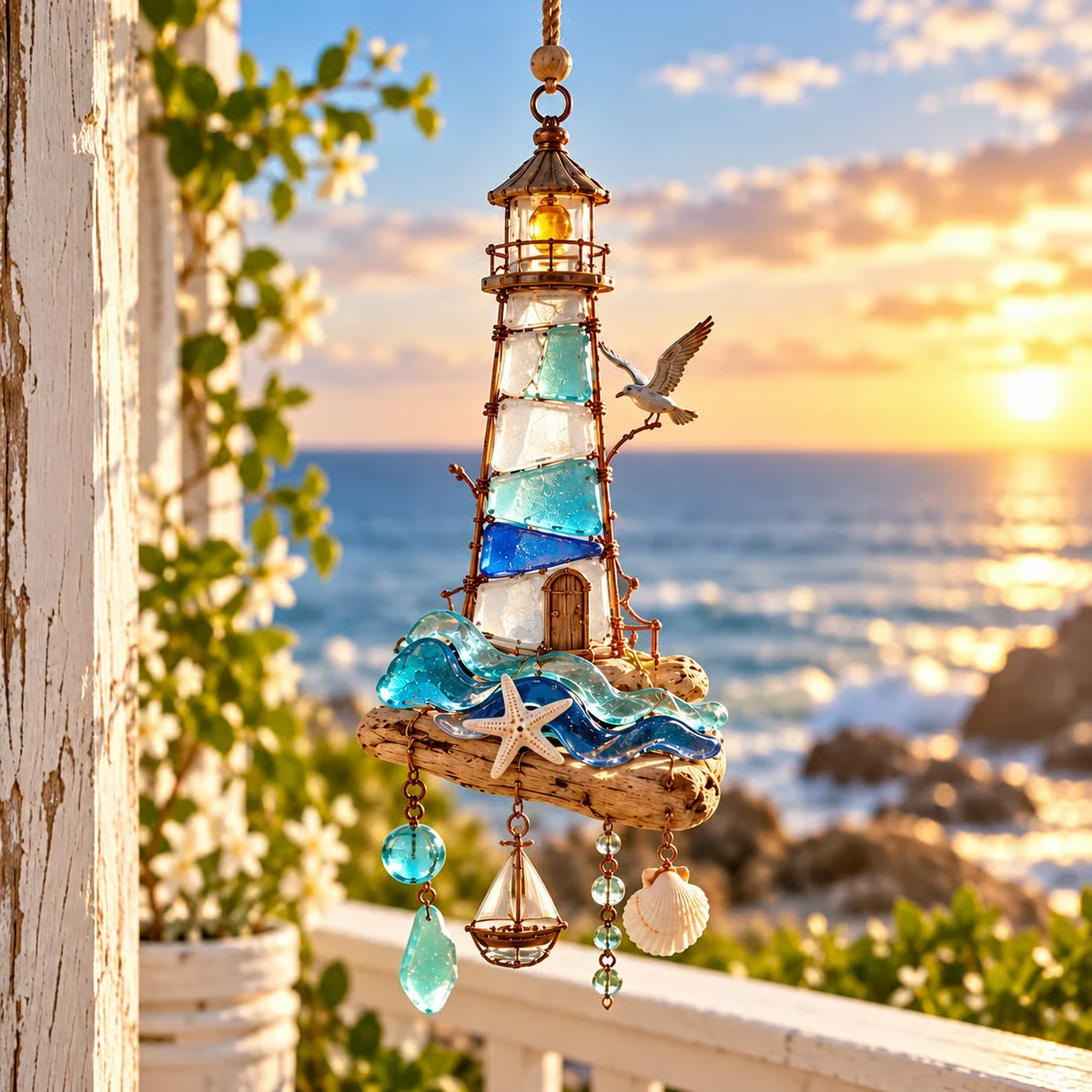 🌊✨ Zeeglas kustbedeltjes – Handgemaakte oceaan raamhangers en hangende ornamenten collectie