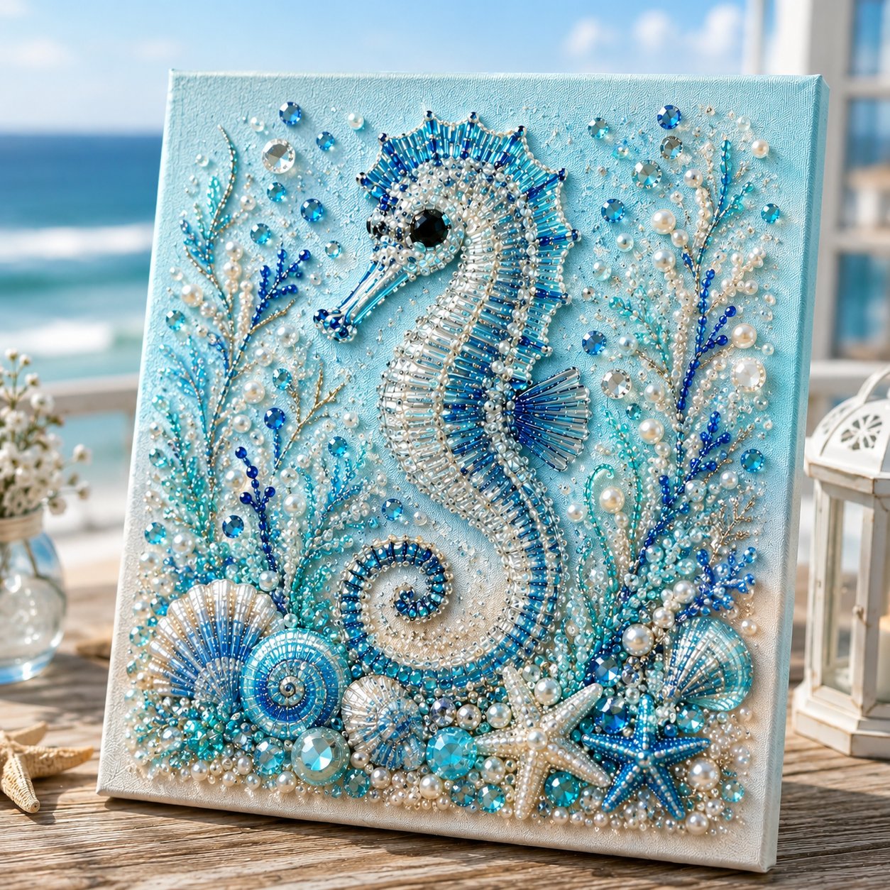 🌊✨ DIY-pakket met parelkunst in oceaanthema – Een ontspannende knutselactiviteit om prachtige kunstwerken in kuststijl te maken