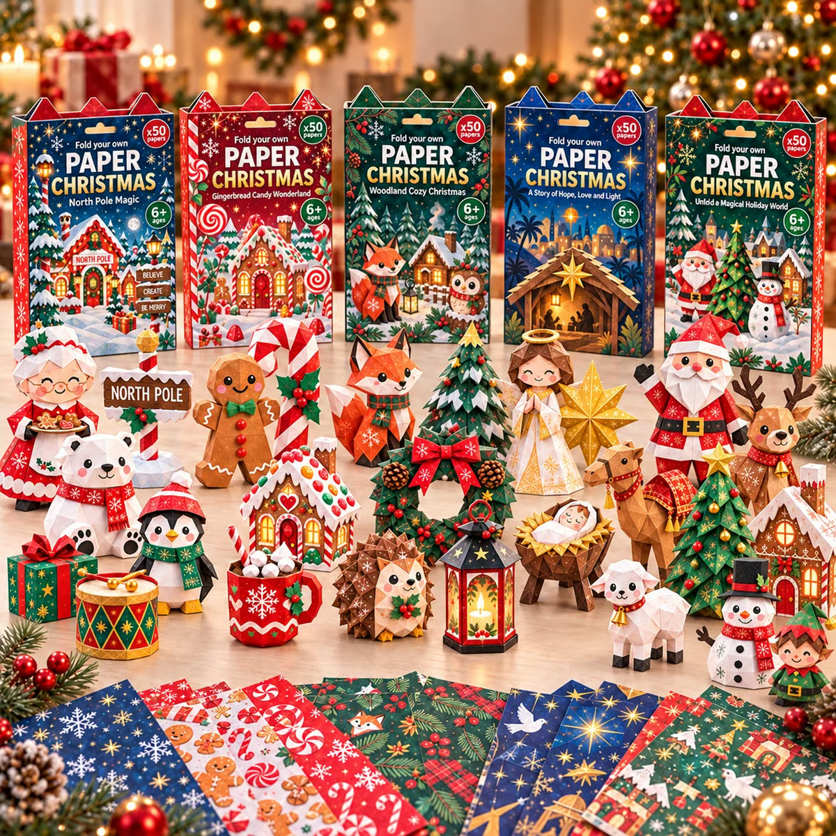 🎄DIY Kerstknutselpakket van papier – 250 vellen, 5 feestelijke thema's🌟