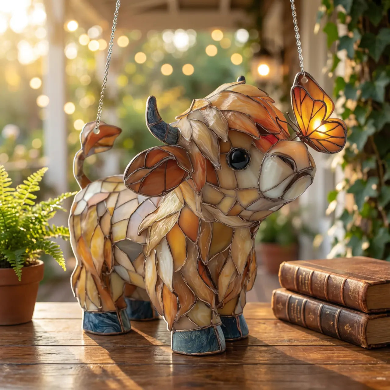 Raamdecoratie met Schotse hooglandkoe: vlinder raamhanger