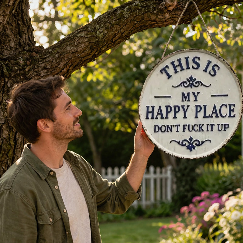 Happy Place Attitude Vintage metalen rand