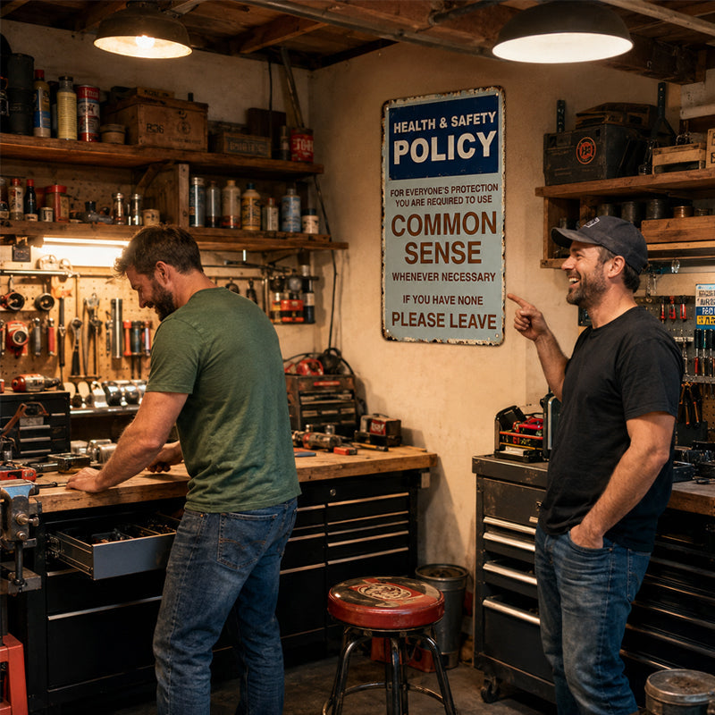 😂🤘Sarcastisch "Beleid van het Gezond Verstand" Vintage metalen bord