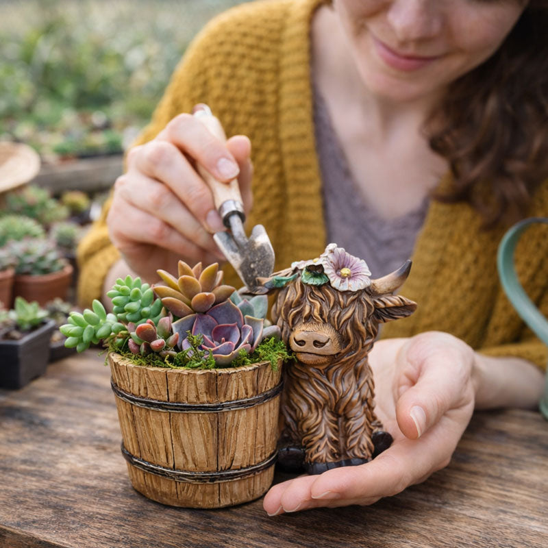 🐮🌿 BloomBuddy Highland Cow Succulent Plantenpot