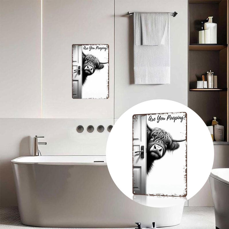 🐄 De brutale bezoeker: Vintage bord met Schotse hooglandkoe