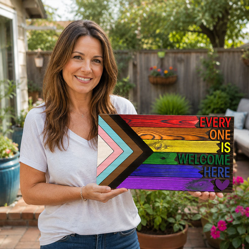 🌈❤️ Houten bord 'Iedereen is hier welkom'
