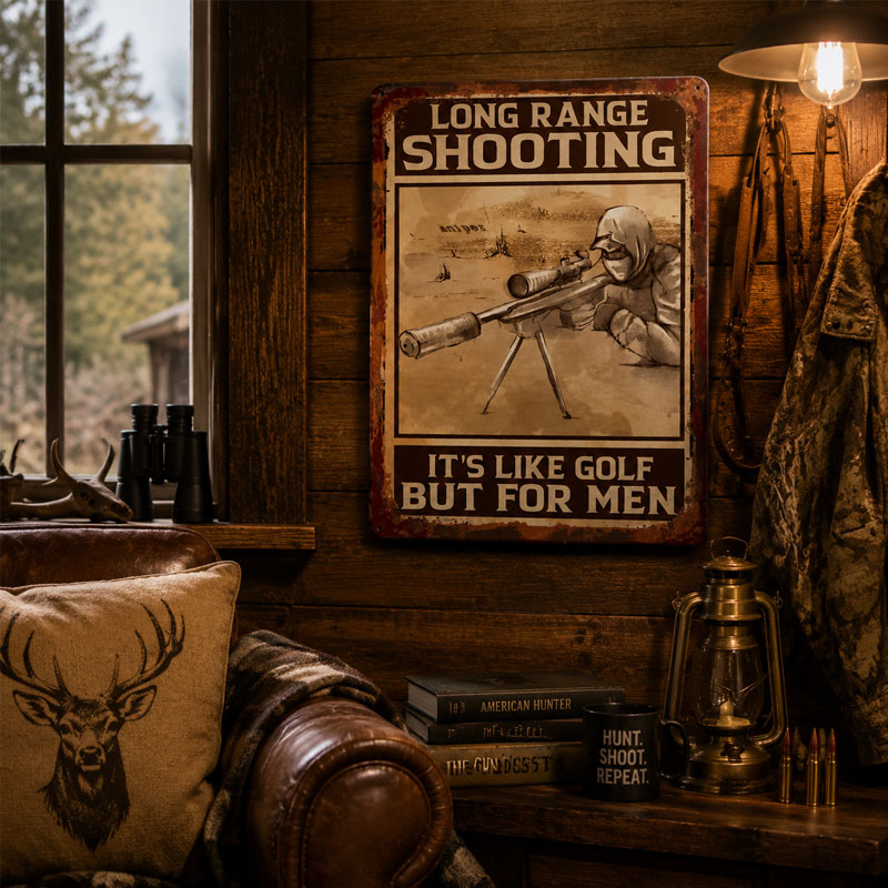 🎯 Muurbord met tekst over schieten op lange afstand: Perfecte decoratie voor de mancave en een ideaal cadeau voor jagers