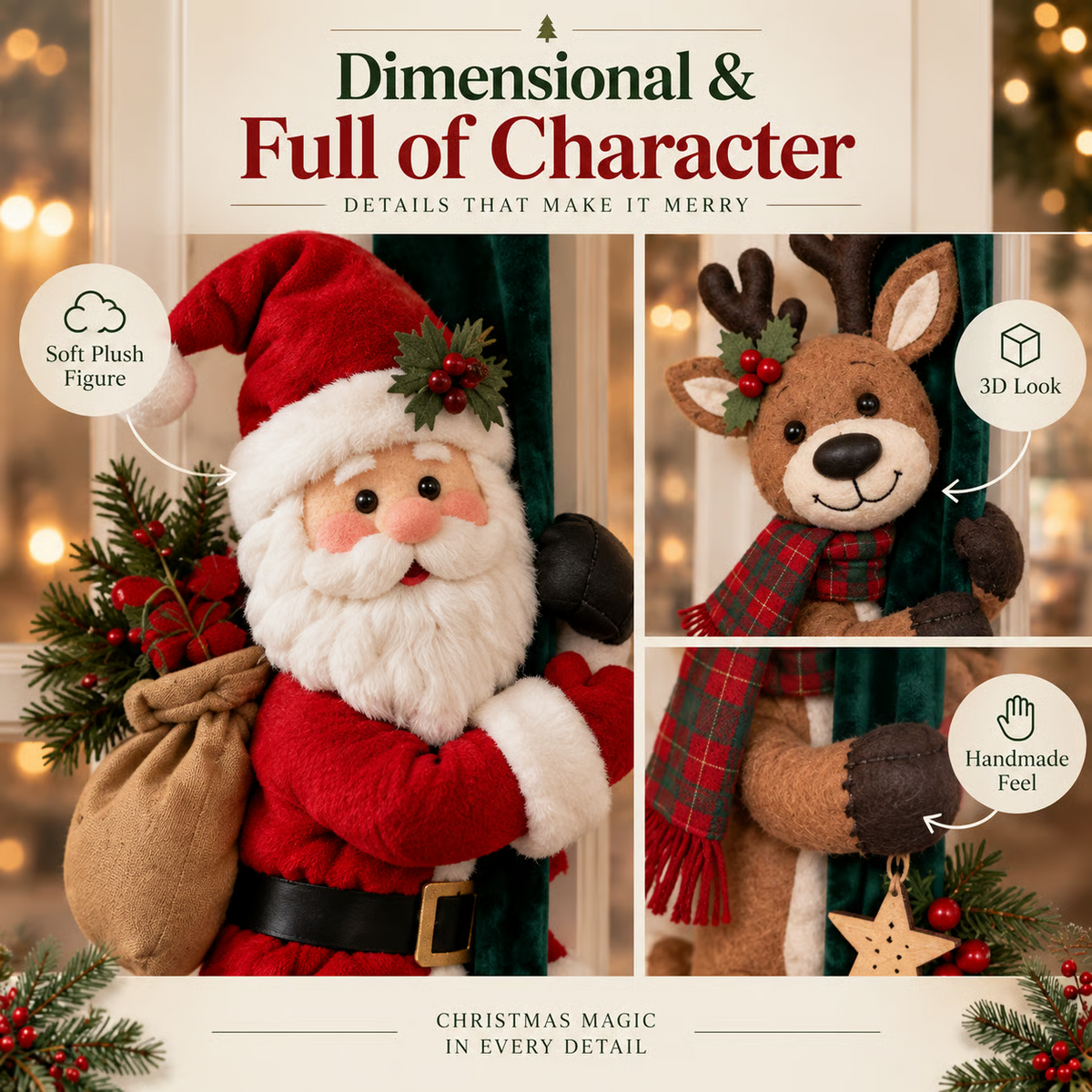 Kerstfiguur verticale deurdecoratie – Kerstman en rendieren kerstdeurdecoratie