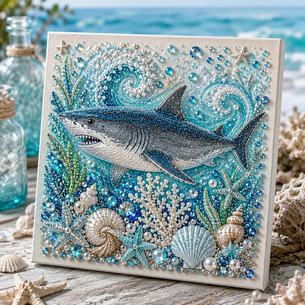 🌊✨ DIY-pakket met parelkunst in oceaanthema – Een ontspannende knutselactiviteit om prachtige kunstwerken in kuststijl te maken