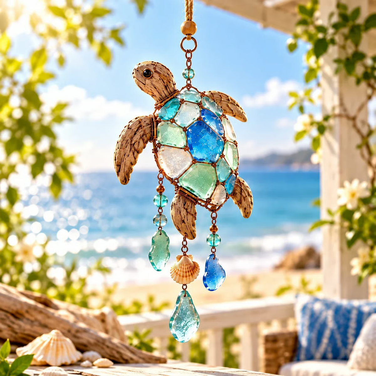🌊✨ Zeeglas kustbedeltjes – Handgemaakte oceaan raamhangers en hangende ornamenten collectie