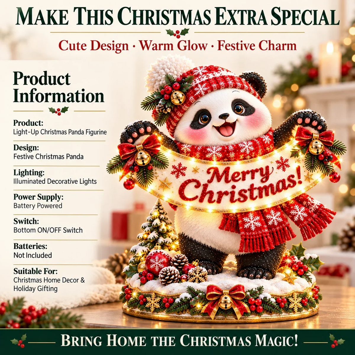 🐼Panda Christmas Greeting Figurine