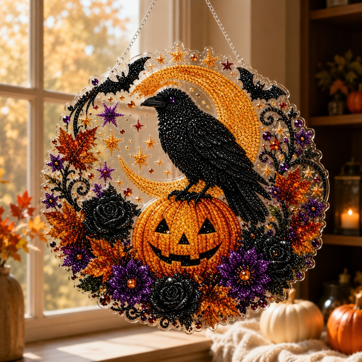 ✨🎃Halloween Zwarte Kat Maan Diamantkunst Hangende Ornament Kit👻