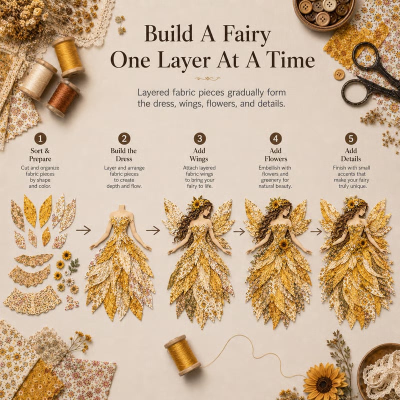 🧚‍♀️🌸 Premium DIY-pakket 'Feeënpatchwork' | Hoogwaardige gelaagde stof met bloemenvleugels – DIY handgemaakte fantasievolle wanddecoratie ✨