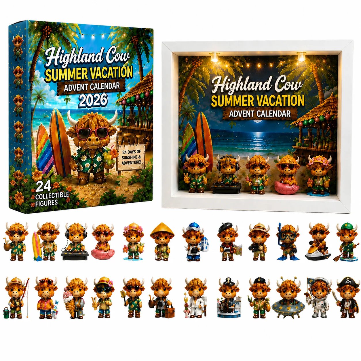 Adventskalender met Schotse hooglandkoeien voor de zomervakantie 2026