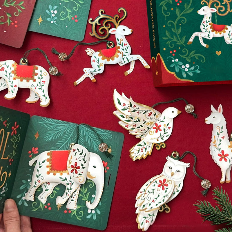 ✨ Enchanted Forest Kerstversieringsset – 12 Magische Papieren Schatten ✨
