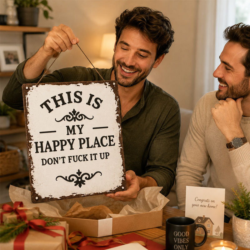 "Dit is mijn gelukkige plek" Rustiek houten hangbord ✨🏡💖
