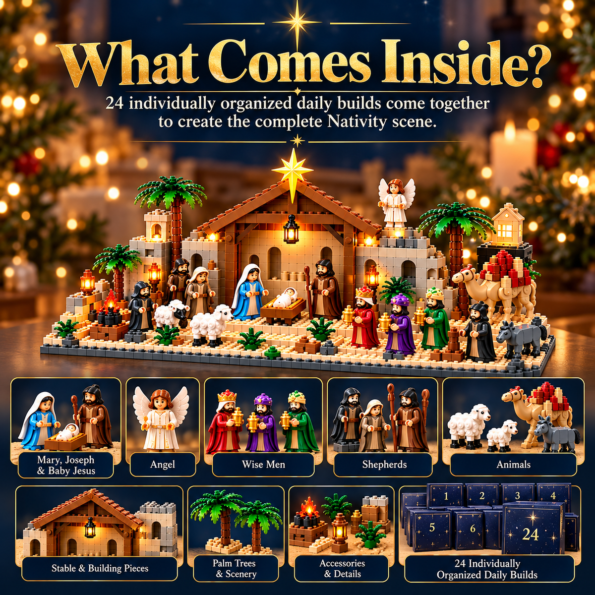 Kerststal adventskalender – 24-daagse bouwbare kerststalset
