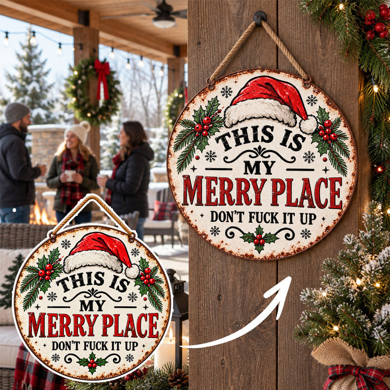 Vintage "This Is My Merry Place" kersthangdecoratie