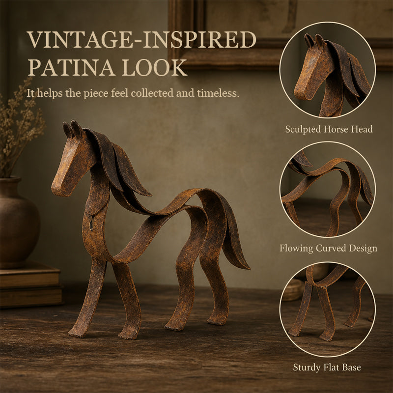 Vintage metalen paardensculptuur – Rustieke paardensportdecoratie voor in huis 🐎