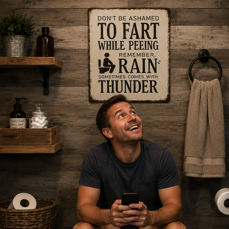 Grappig badkamerbordje – Vintage badkamerhumor wanddecoratie