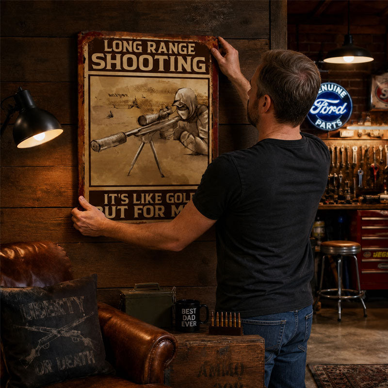 🎯 Muurbord met tekst over schieten op lange afstand: Perfecte decoratie voor de mancave en een ideaal cadeau voor jagers