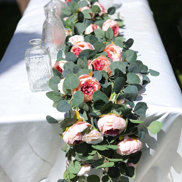 🌹Artificial Flowers Garland Spring Eucalyptus Garland Vintage Fake Flower Peony Rose Vine Greenery 🦋