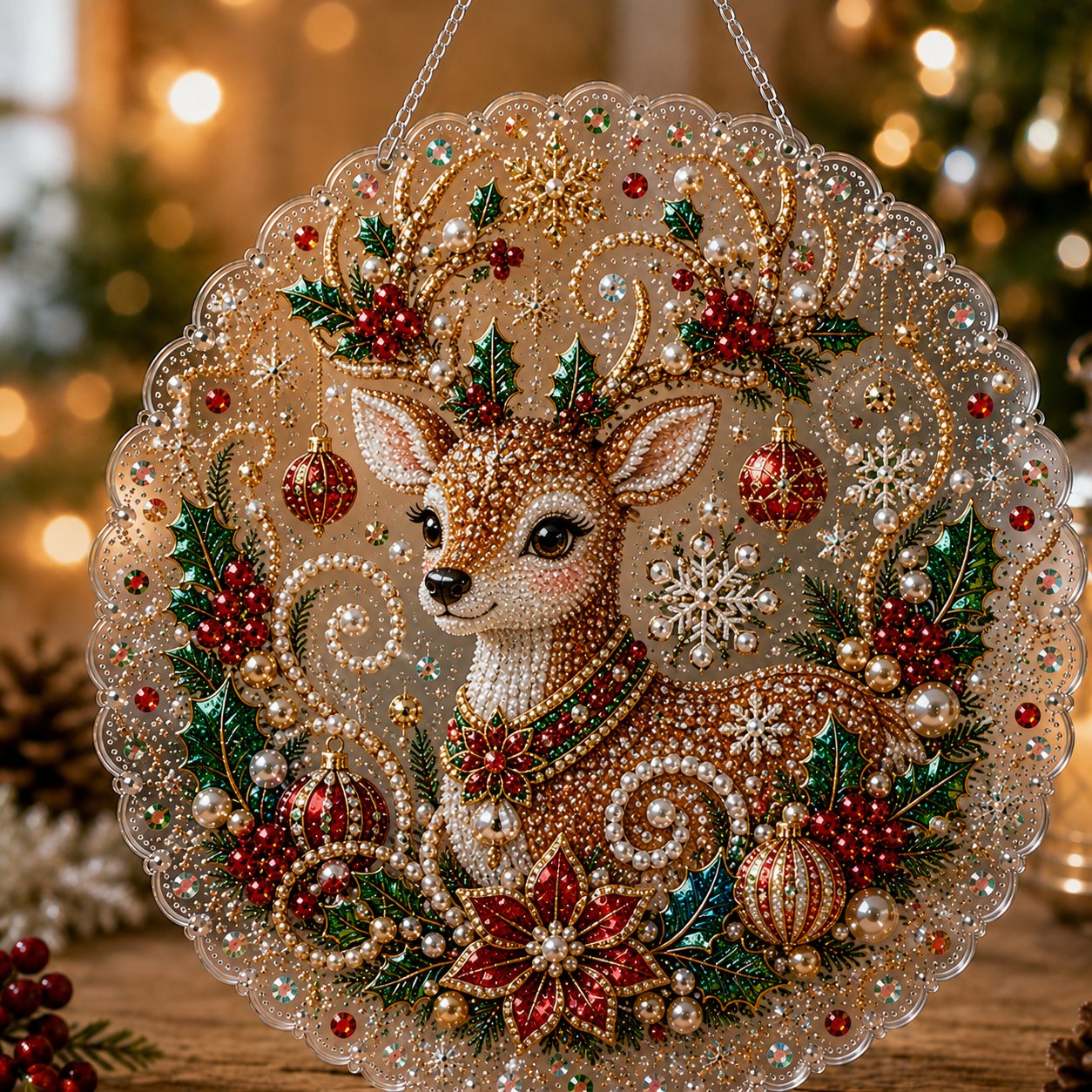 🎄Kerstversiering met parels en diamantjes | Luxe fluweelachtig canvas met krasbestendige, kleurechte parelkralen | DIY handgemaakte kerstdecoratie om op te hangen 🎅💎