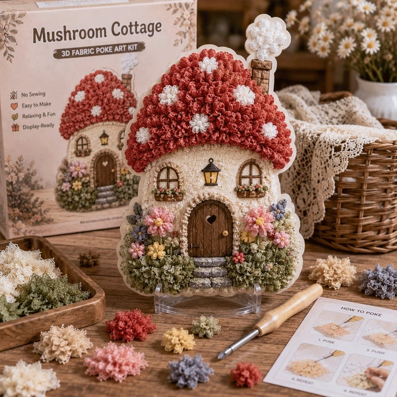 🍄 Speels dorp 3D stoffen prik-kunstpakket