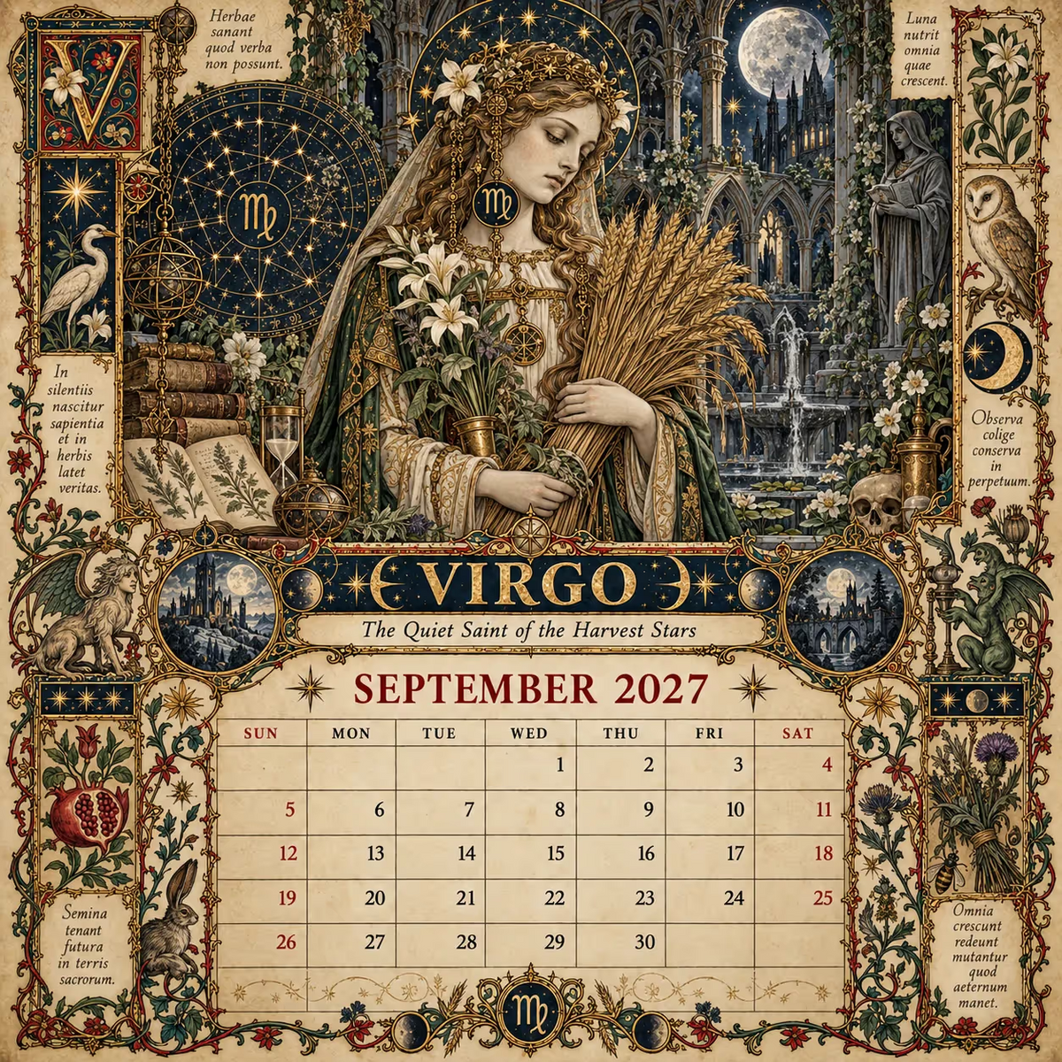 🔮 Bureaukalender met dierenriemtekens voor 2027 | 12 middeleeuws geïnspireerde dierenriemtekeningen voor liefhebbers van astrologie en gotische kunst ✨