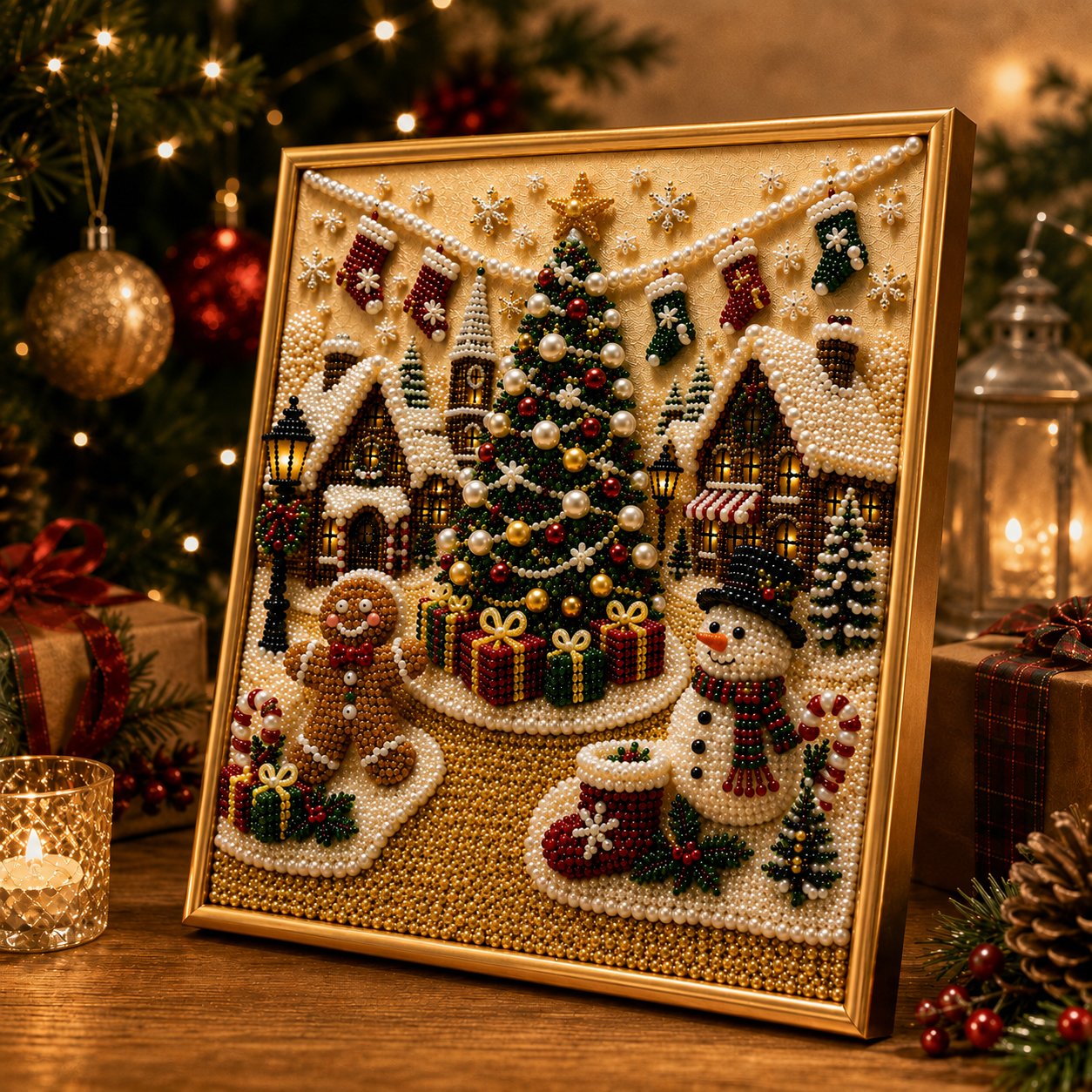 🎄🎅 Premium 3D Parel Kerst Muurdecoratie Kit | Luxe fluweelachtig canvas met krasbestendige, kleurechte parelkralen DIY Kerstdecoratie ⛄️❄️