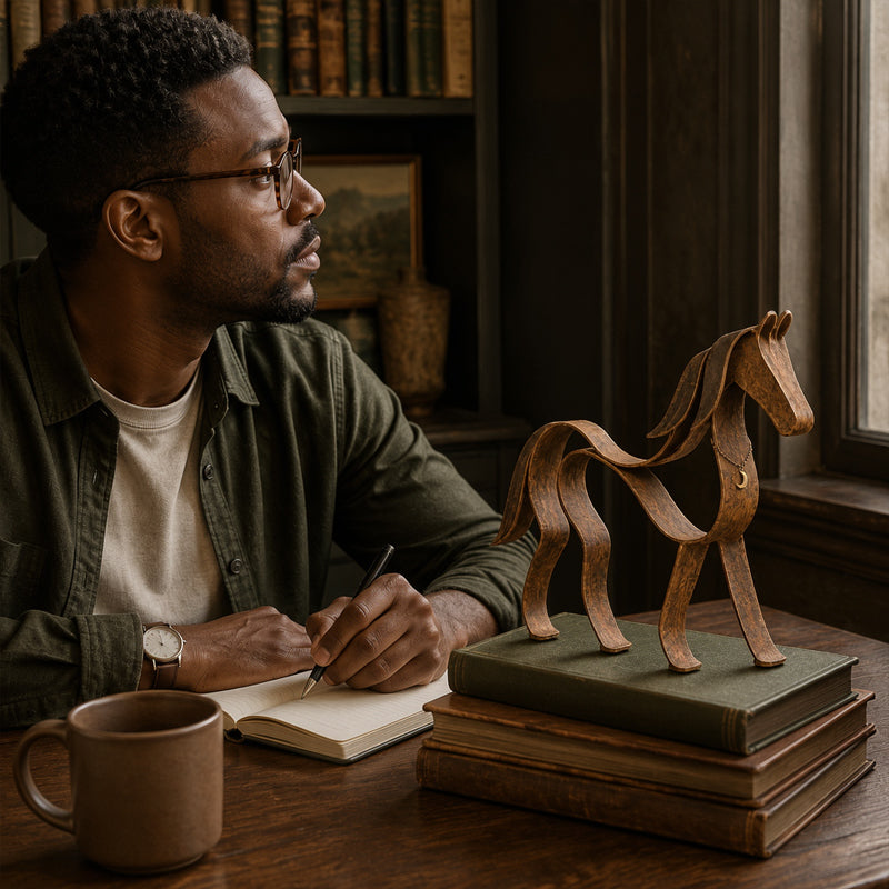 Vintage metalen paardensculptuur – Rustieke paardensportdecoratie voor in huis 🐎