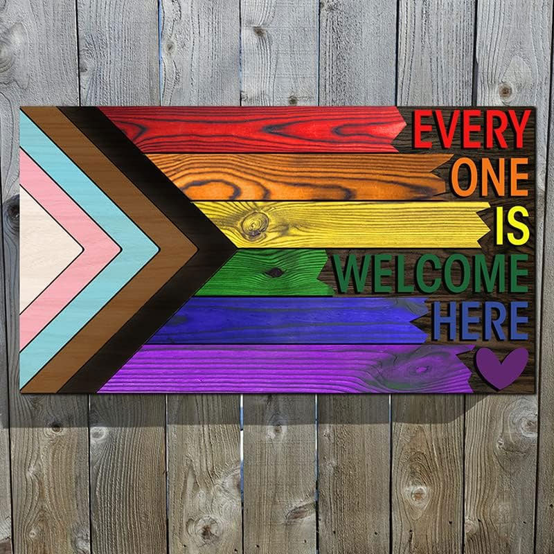 🌈❤️ Houten bord 'Iedereen is hier welkom'