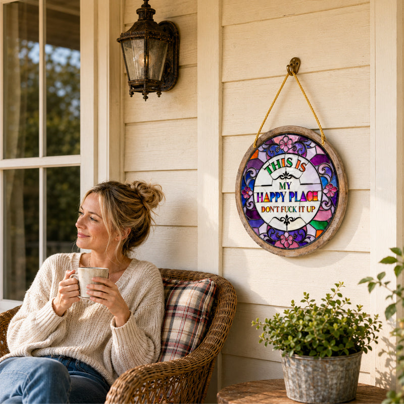 🌈Hangende decoratie van gebrandschilderd glas met het thema 'Happy Place'🌸