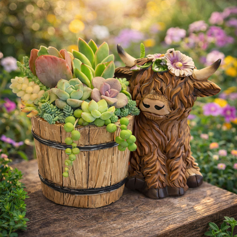 🐮🌿 BloomBuddy Highland Cow Succulent Plantenpot