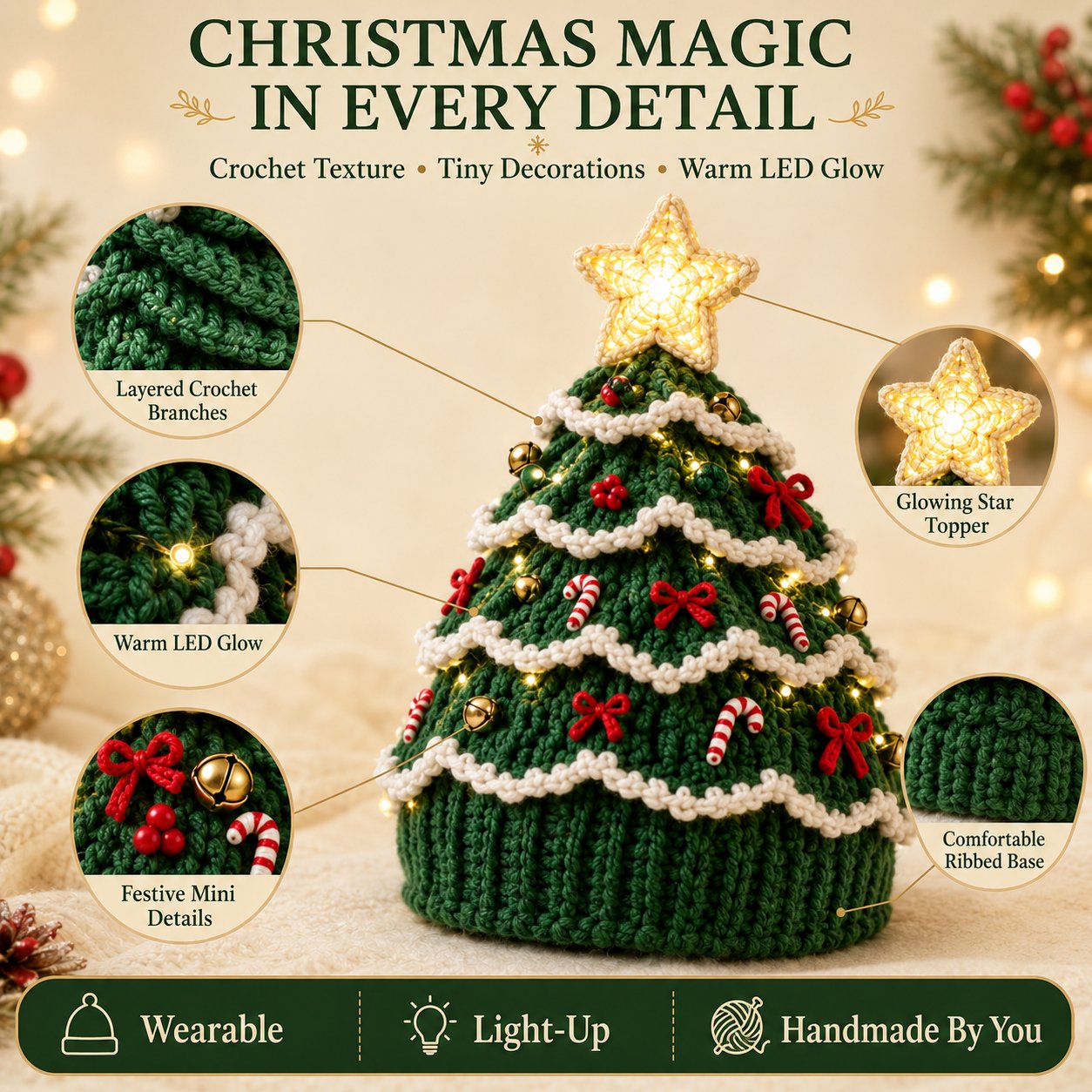🎄 Beginnersvriendelijke DIY-set voor een kerstboommuts met verlichting