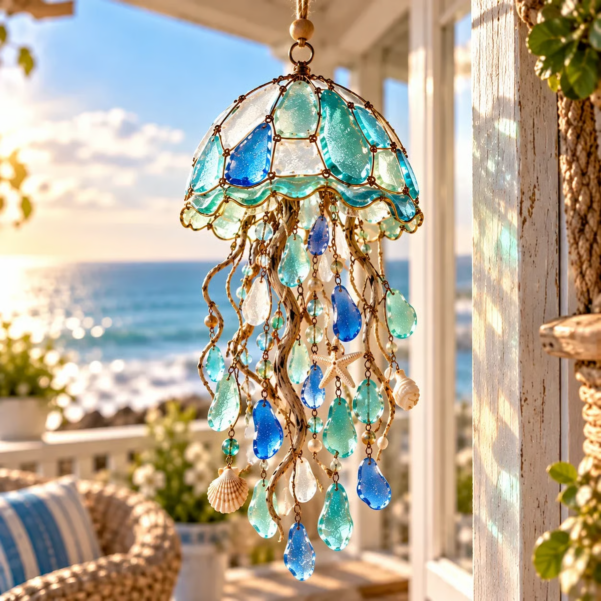 🌊✨ Zeeglas kustbedeltjes – Handgemaakte oceaan raamhangers en hangende ornamenten collectie