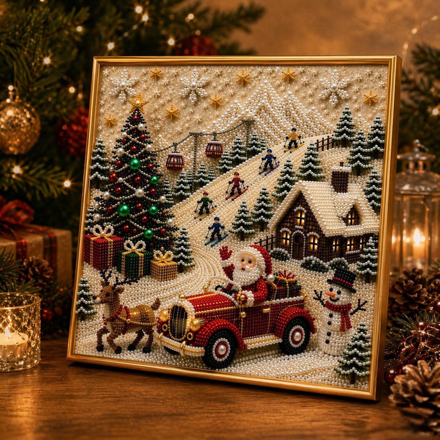 🎄🎅 Premium 3D Parel Kerst Muurdecoratie Kit | Luxe fluweelachtig canvas met krasbestendige, kleurechte parelkralen DIY Kerstdecoratie ⛄️❄️