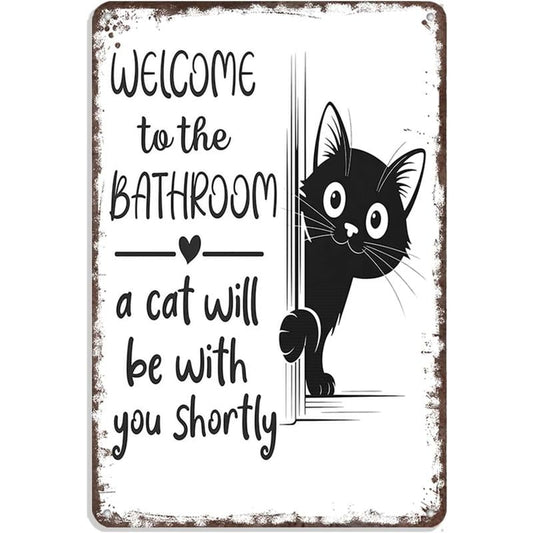 🔥 Laatste dag 49% korting – Peekaboo Kitty Bathroom Humor Wall Sign