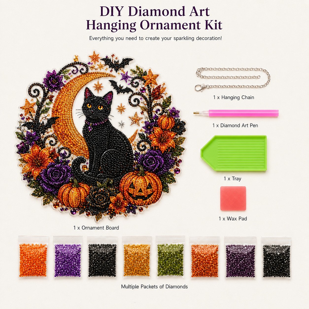 ✨🎃Halloween Zwarte Kat Maan Diamantkunst Hangende Ornament Kit👻