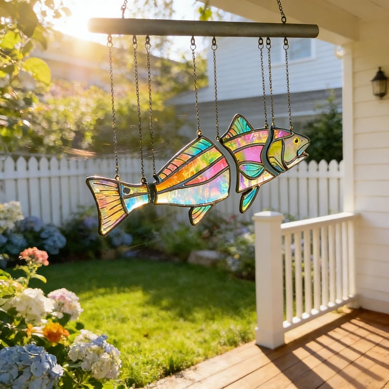 Handgemaakte rode trommel van gebrandschilderd glas - De illusie van zwemmen 🐟✨