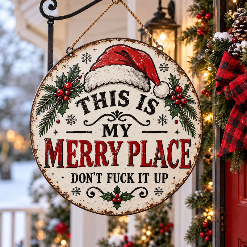 Vintage "This Is My Merry Place" kersthangdecoratie