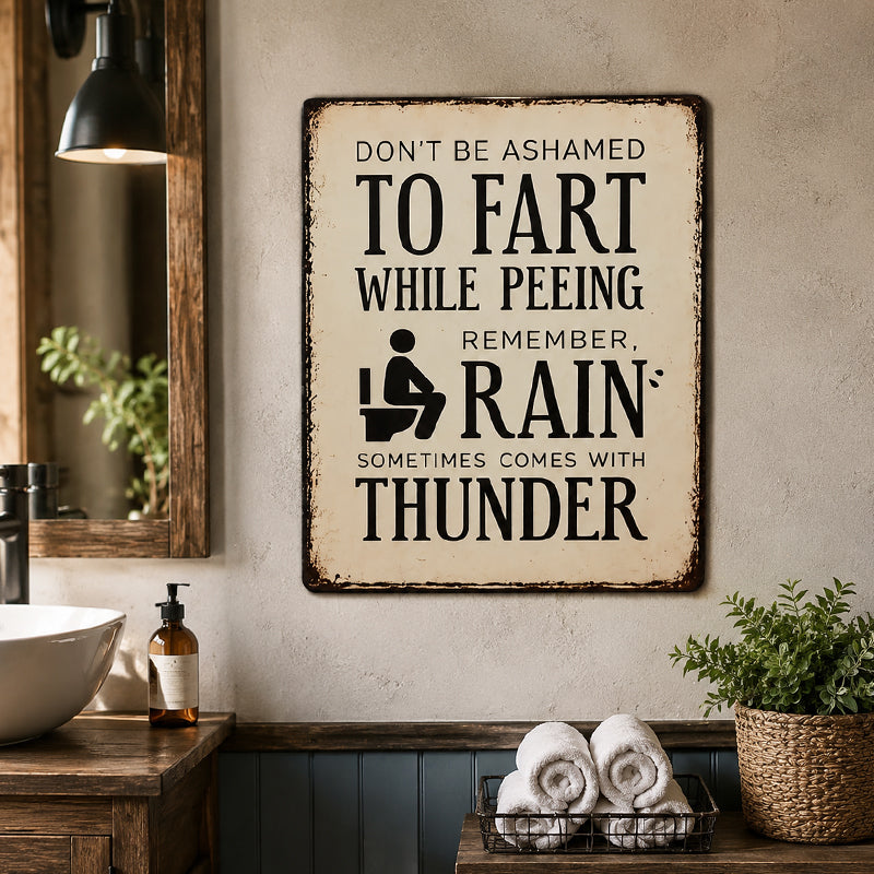 Grappig badkamerbordje – Vintage badkamerhumor wanddecoratie